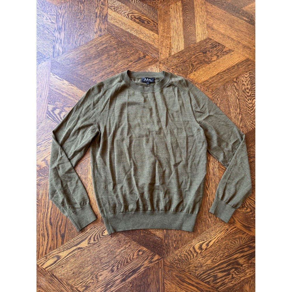 APC Mens Olive Green Wool Silk Blend Crewneck Sweater Size S